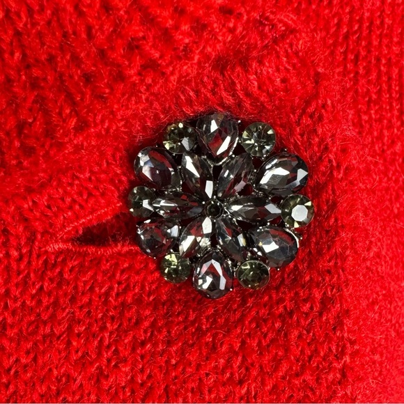 Adrienne Vittadini Marilyn Sweater Red Shawl Collar Jewel Button Wool Blend XL - Picture 4 of 11